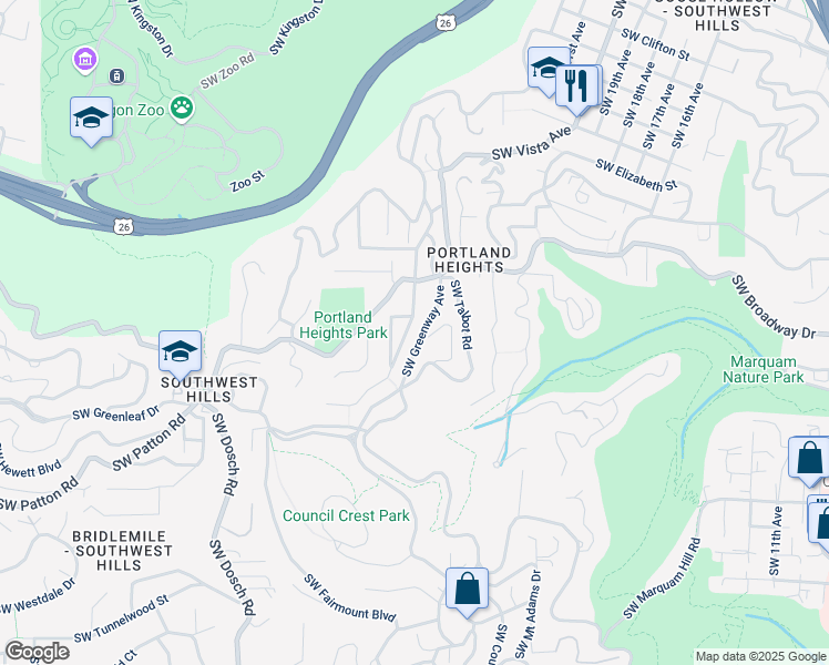 map of restaurants, bars, coffee shops, grocery stores, and more near 2752 Southwest Roswell Avenue in Portland