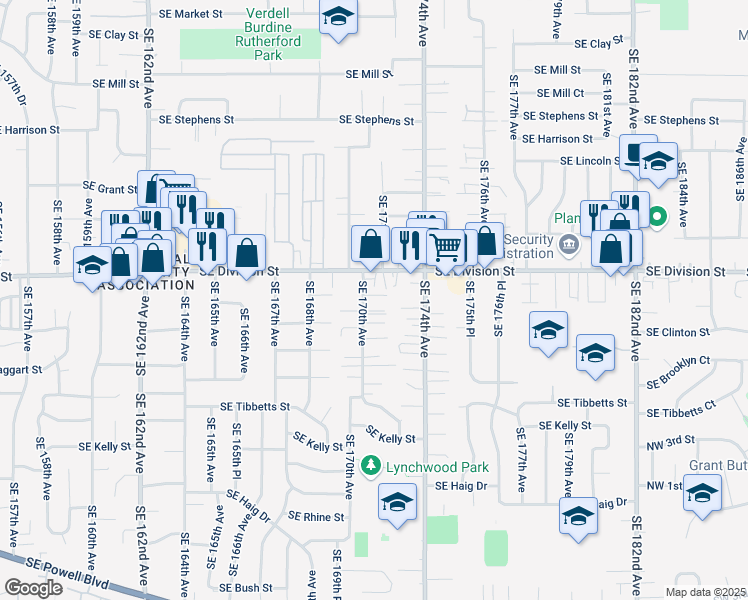 map of restaurants, bars, coffee shops, grocery stores, and more near 2530 Southeast 170th Avenue in Portland
