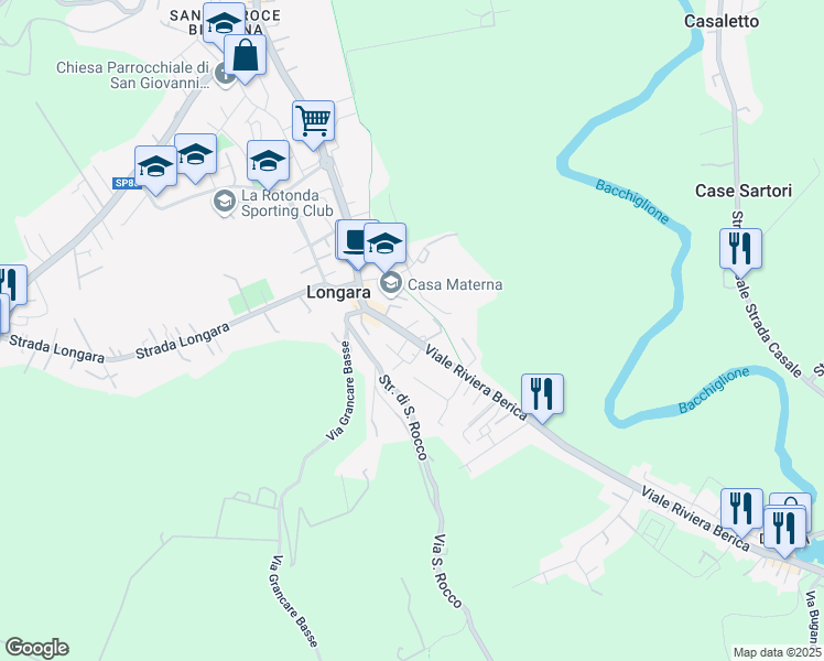 map of restaurants, bars, coffee shops, grocery stores, and more near 699 Viale Riviera Berica in Vicenza