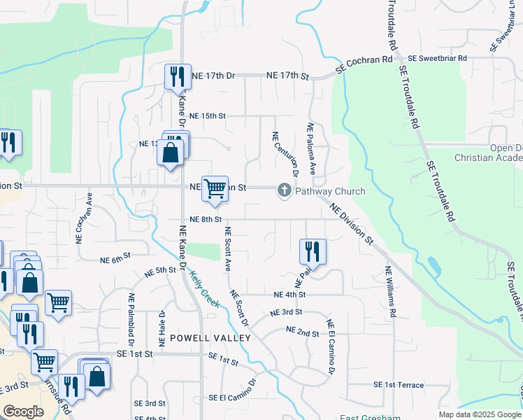 map of restaurants, bars, coffee shops, grocery stores, and more near 882 Northeast Hacienda Avenue in Gresham