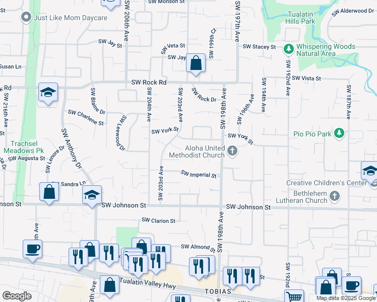 map of restaurants, bars, coffee shops, grocery stores, and more near 19989 Southwest Luree Street in Beaverton