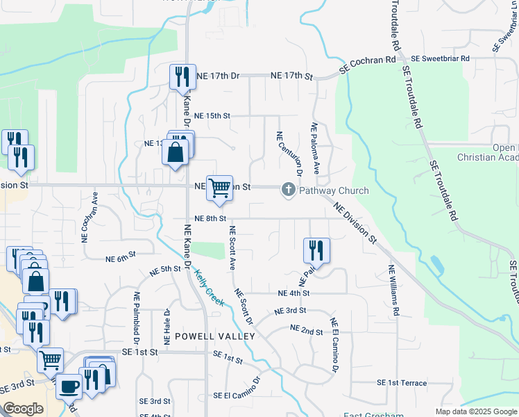 map of restaurants, bars, coffee shops, grocery stores, and more near 882 Northeast Hacienda Avenue in Gresham