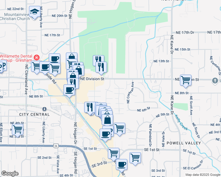 map of restaurants, bars, coffee shops, grocery stores, and more near 810A Northeast Country Club Avenue in Gresham