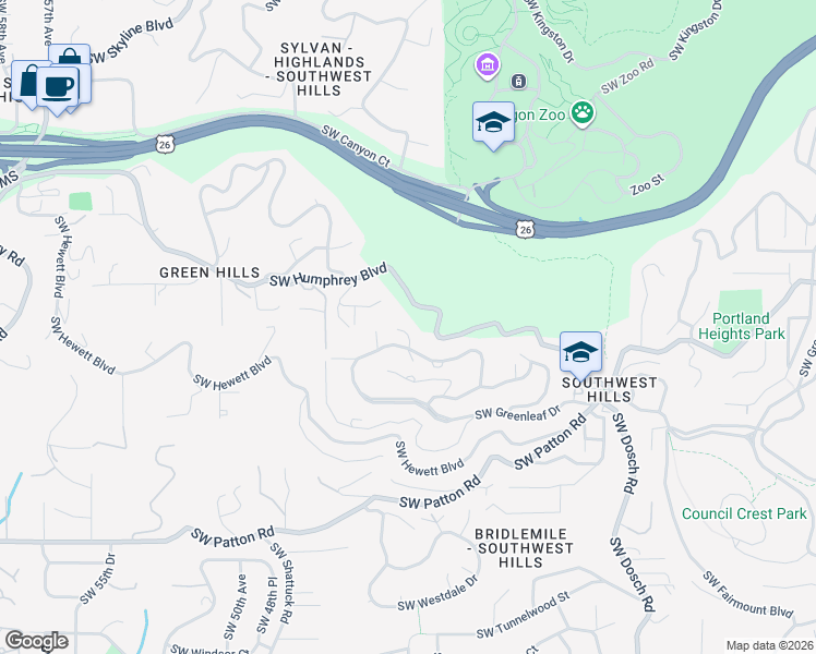 map of restaurants, bars, coffee shops, grocery stores, and more near 4311 Southwest Greenleaf Drive in Portland