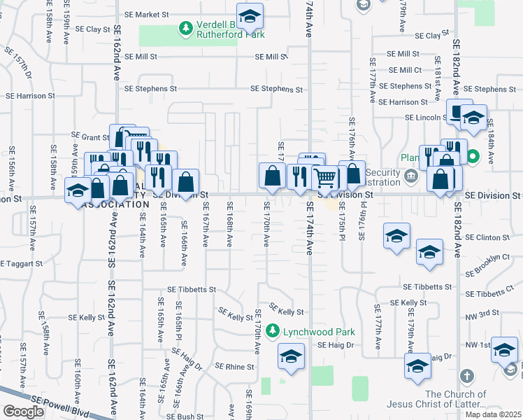 map of restaurants, bars, coffee shops, grocery stores, and more near 2530 Southeast 170th Avenue in Portland