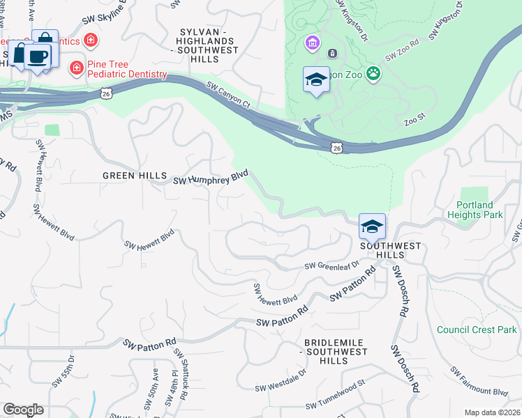 map of restaurants, bars, coffee shops, grocery stores, and more near 4311 Southwest Greenleaf Drive in Portland