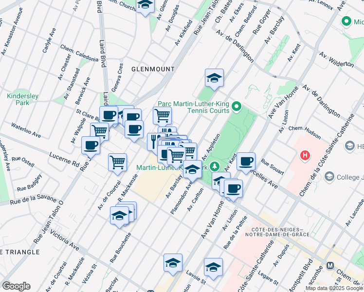 map of restaurants, bars, coffee shops, grocery stores, and more near 3380 Goyer Street in Montreal