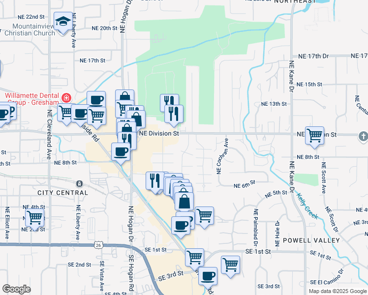 map of restaurants, bars, coffee shops, grocery stores, and more near 810A Northeast Country Club Avenue in Gresham