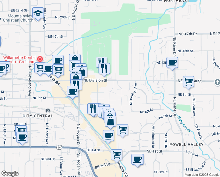 map of restaurants, bars, coffee shops, grocery stores, and more near 810A Northeast Country Club Avenue in Gresham