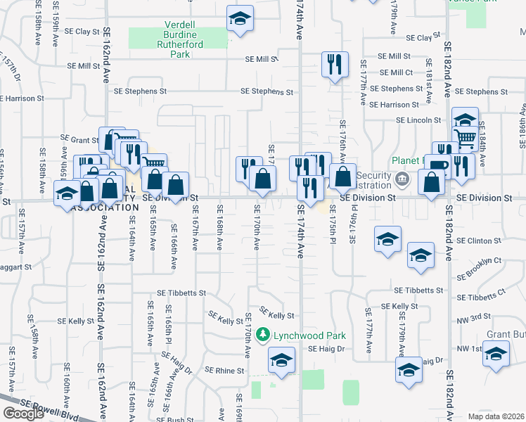 map of restaurants, bars, coffee shops, grocery stores, and more near 2530 Southeast 170th Avenue in Portland
