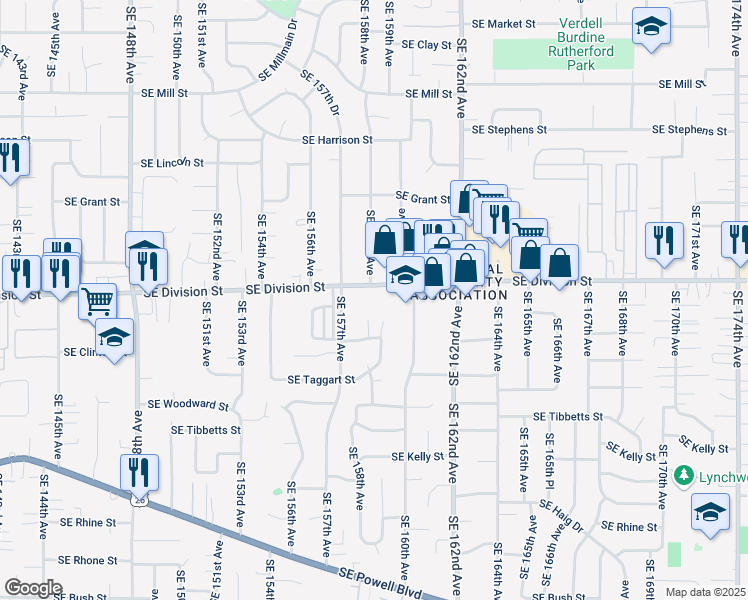 map of restaurants, bars, coffee shops, grocery stores, and more near 15758-15788 Southeast Division Street in Portland