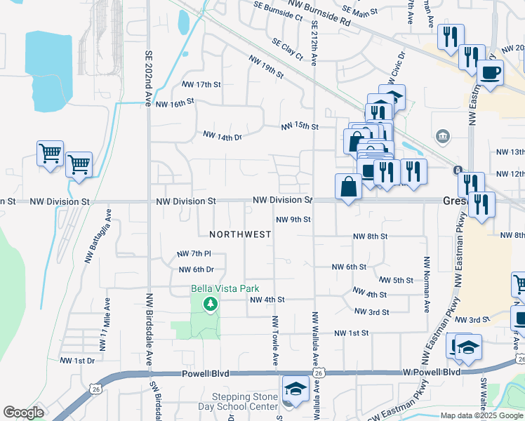 map of restaurants, bars, coffee shops, grocery stores, and more near 963 Northwest Towle Avenue in Gresham