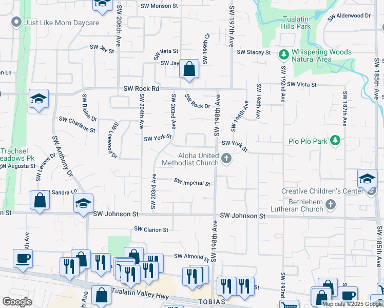 map of restaurants, bars, coffee shops, grocery stores, and more near 19989 Southwest Luree Street in Beaverton