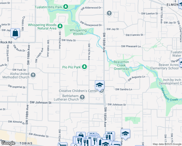 map of restaurants, bars, coffee shops, grocery stores, and more near 18694 Southwest Judith Lane in Beaverton
