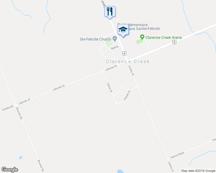 map of restaurants, bars, coffee shops, grocery stores, and more near 1754 Celine Street in Clarence Creek