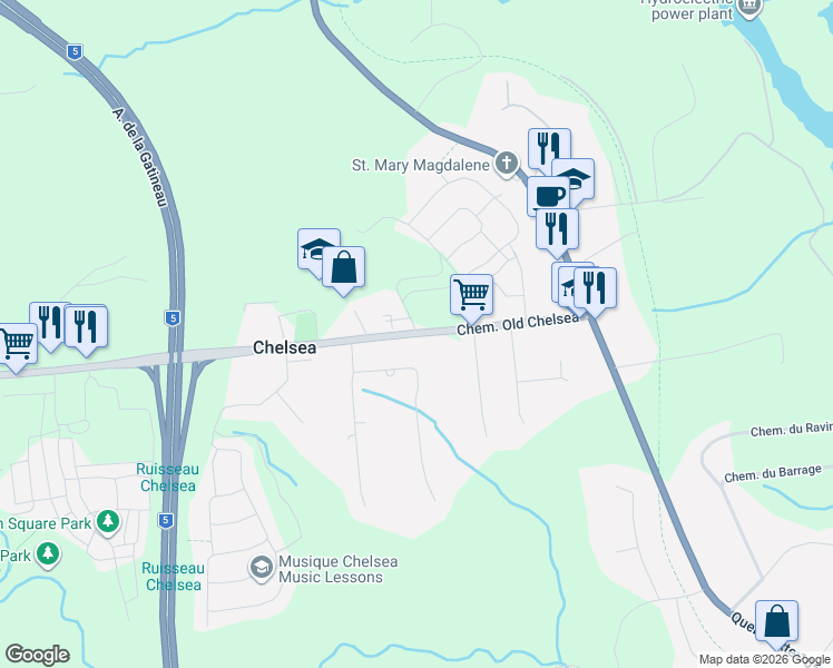 map of restaurants, bars, coffee shops, grocery stores, and more near 81 Chemin du Relais in Chelsea