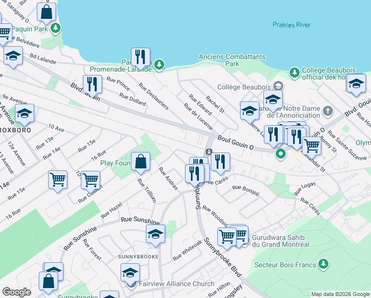 map of restaurants, bars, coffee shops, grocery stores, and more near 482 Rue Andras in Dollard-des-Ormeaux