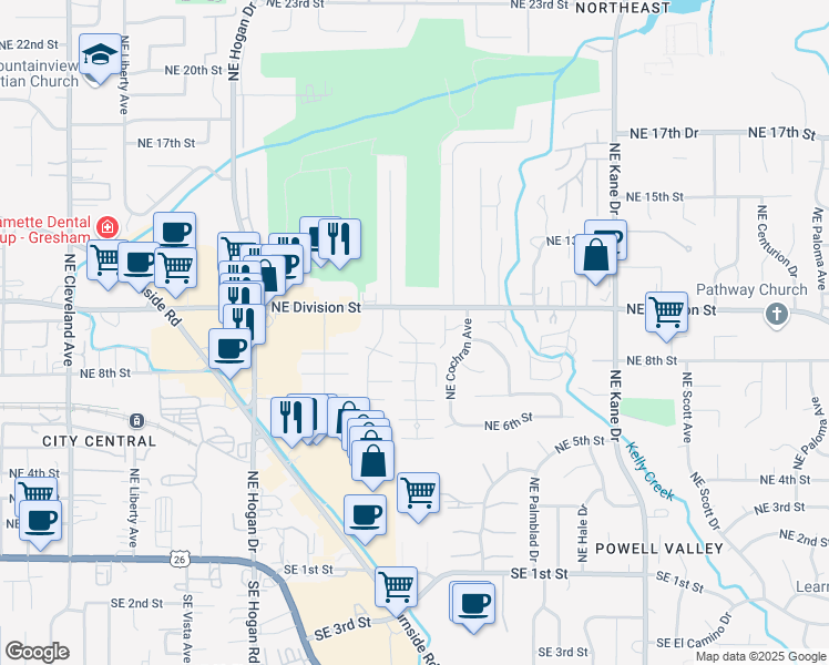 map of restaurants, bars, coffee shops, grocery stores, and more near 882 Northeast Fleming Avenue in Gresham