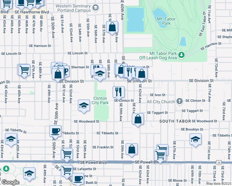 map of restaurants, bars, coffee shops, grocery stores, and more near in Portland