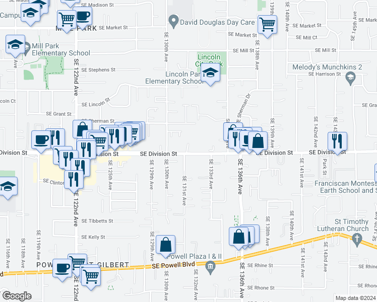 map of restaurants, bars, coffee shops, grocery stores, and more near in Portland