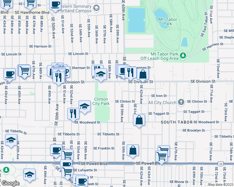 map of restaurants, bars, coffee shops, grocery stores, and more near in Portland
