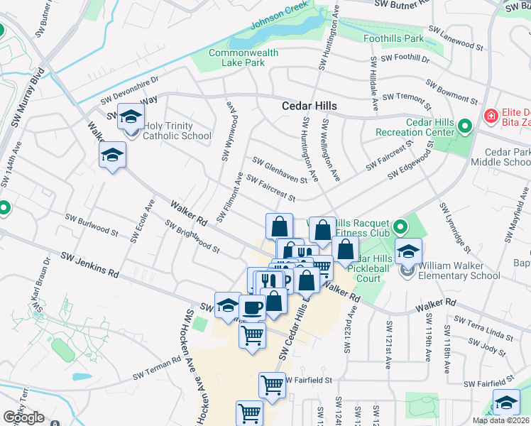 map of restaurants, bars, coffee shops, grocery stores, and more near 12875 Southwest Douglas Street in Portland