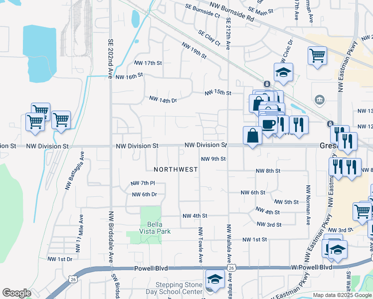 map of restaurants, bars, coffee shops, grocery stores, and more near 963 Northwest Towle Avenue in Gresham