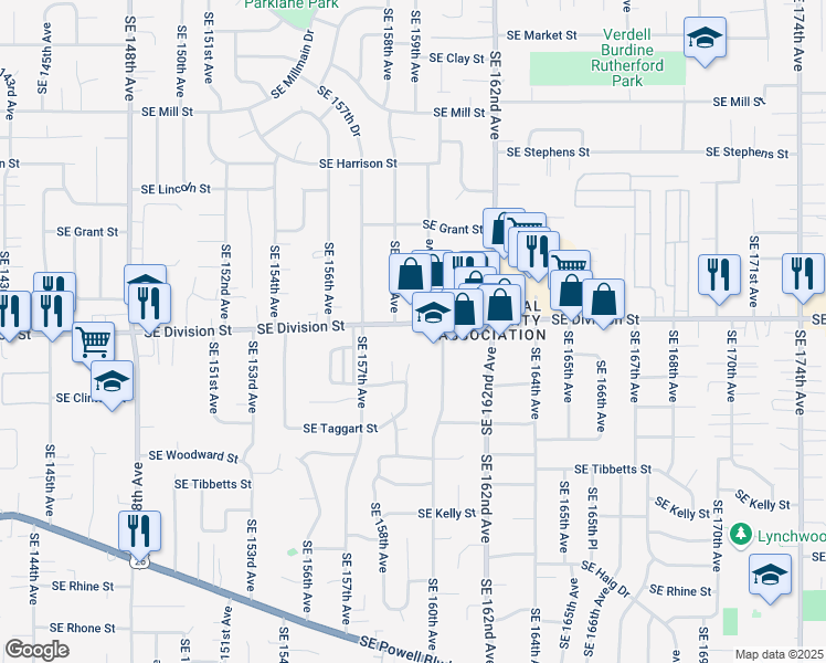 map of restaurants, bars, coffee shops, grocery stores, and more near 15758-15788 Southeast Division Street in Portland