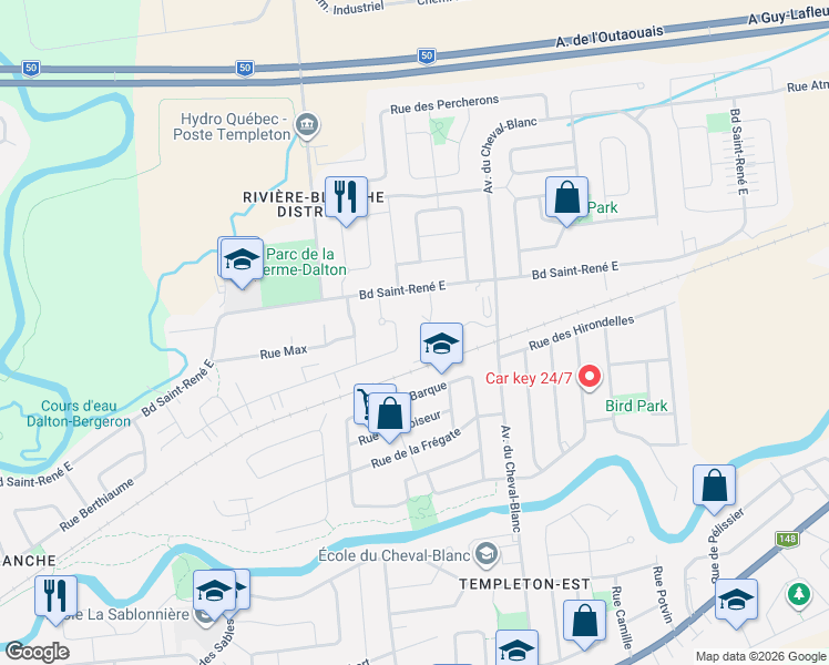 map of restaurants, bars, coffee shops, grocery stores, and more near 36 Impasse du Saros in Gatineau
