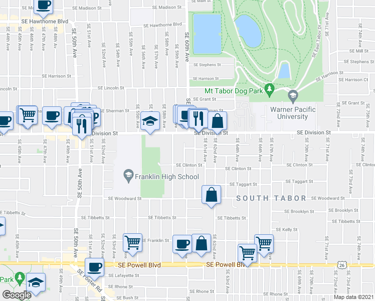 map of restaurants, bars, coffee shops, grocery stores, and more near in Portland