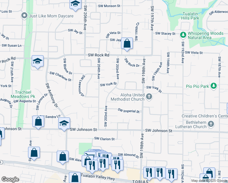 map of restaurants, bars, coffee shops, grocery stores, and more near 20245 Southwest Brightwood Court in Beaverton