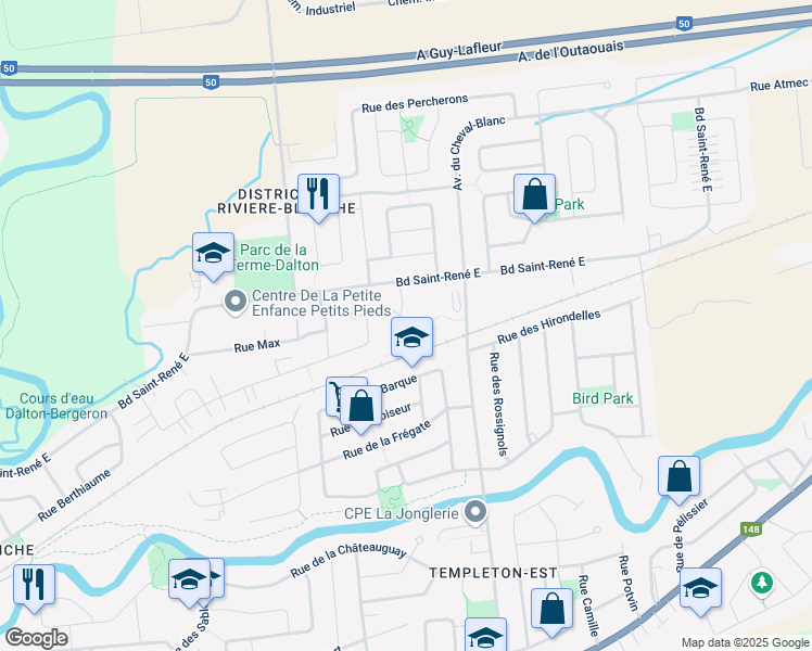 map of restaurants, bars, coffee shops, grocery stores, and more near 71 Impasse du Saros in Gatineau