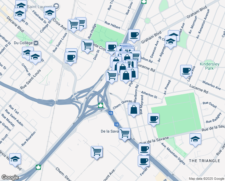 map of restaurants, bars, coffee shops, grocery stores, and more near in Mount Royal
