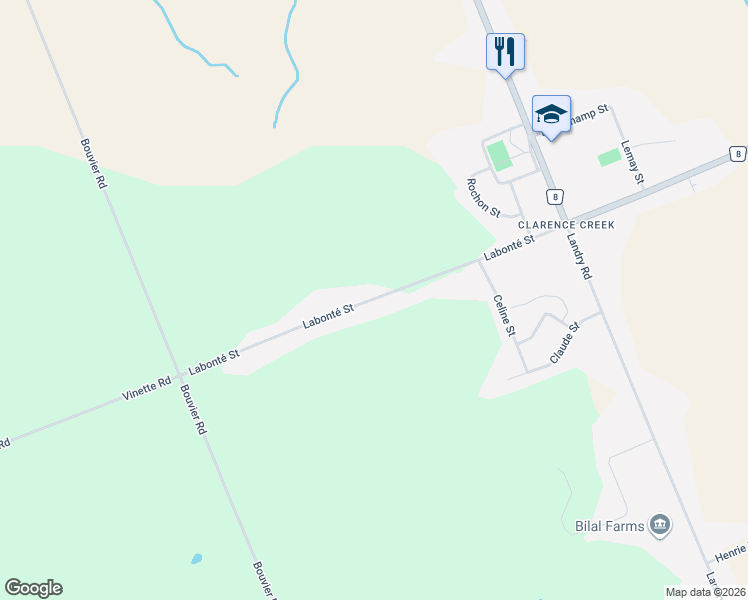 map of restaurants, bars, coffee shops, grocery stores, and more near 1505 Labonté Street in Clarence-Rockland