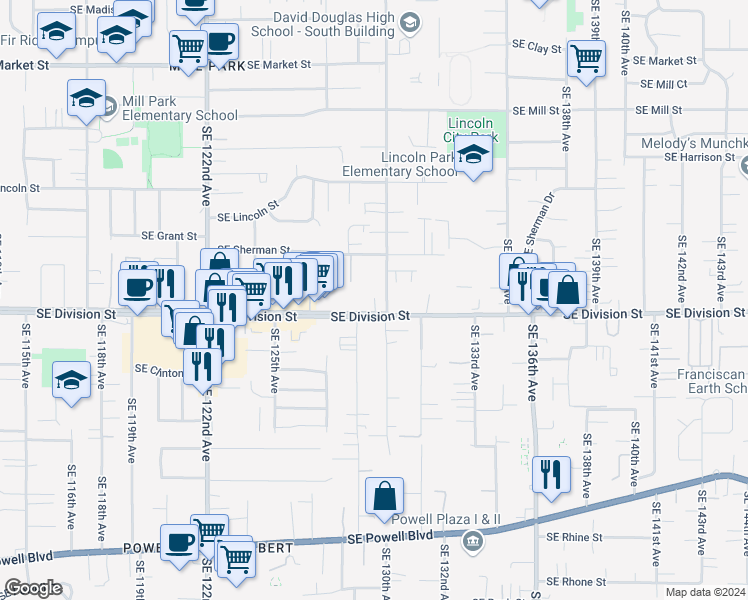 map of restaurants, bars, coffee shops, grocery stores, and more near in Portland