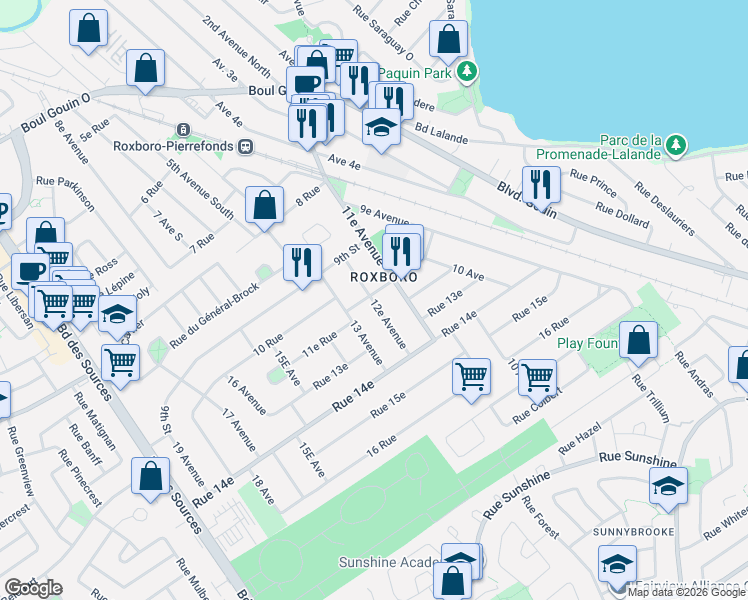 map of restaurants, bars, coffee shops, grocery stores, and more near 39 12e Avenue in Montréal