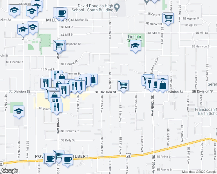 map of restaurants, bars, coffee shops, grocery stores, and more near in Portland