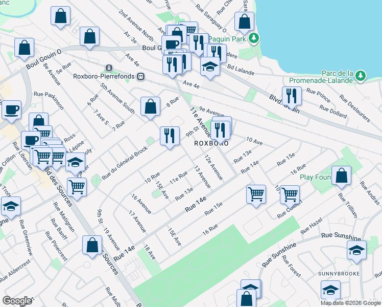 map of restaurants, bars, coffee shops, grocery stores, and more near 35 13e Avenue in Montréal