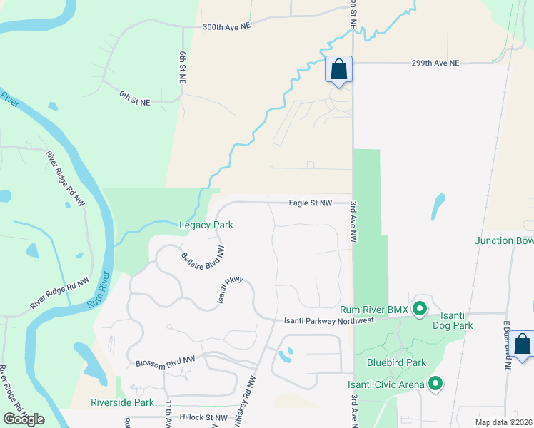map of restaurants, bars, coffee shops, grocery stores, and more near 1066 Bellaire Boulevard Northwest in Isanti