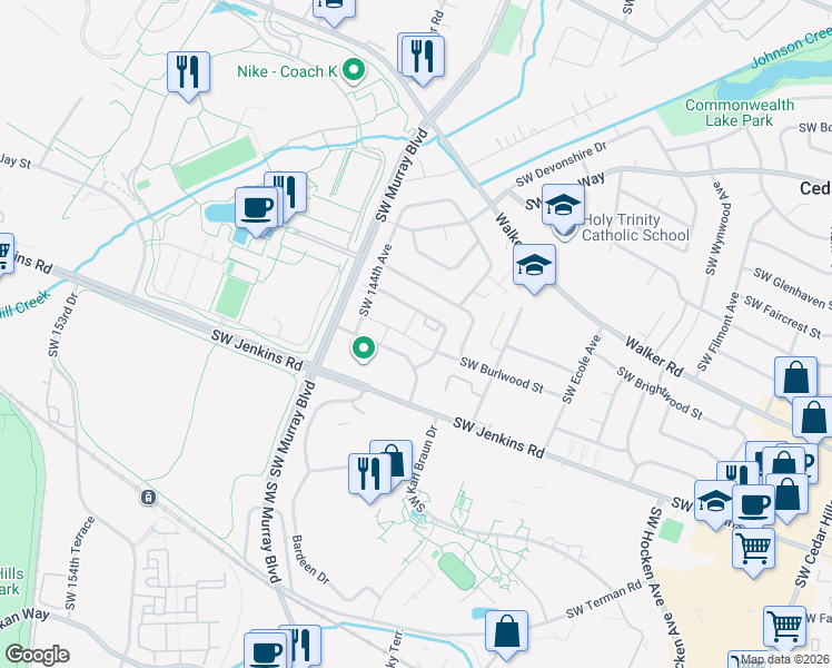 map of restaurants, bars, coffee shops, grocery stores, and more near 14285 Southwest Compass Drive in Beaverton