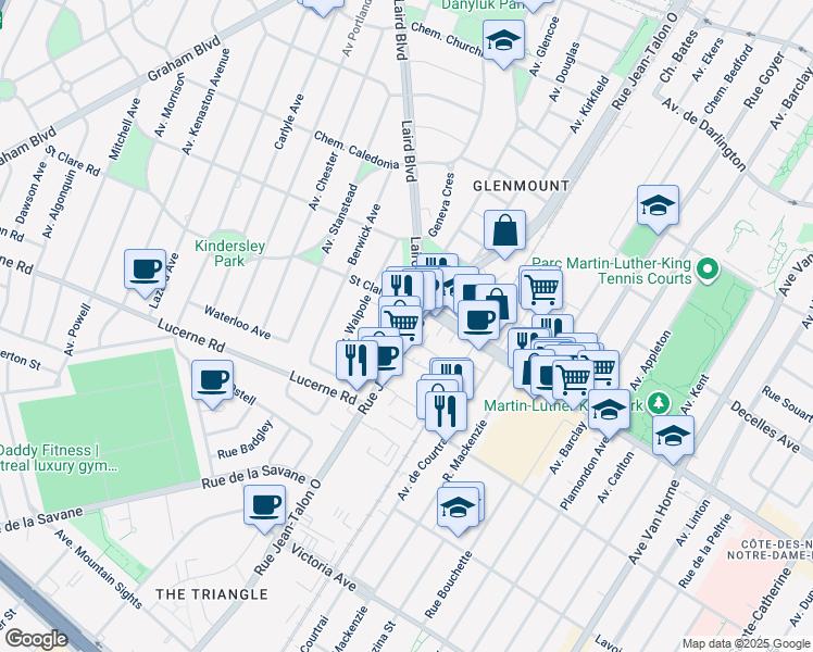 map of restaurants, bars, coffee shops, grocery stores, and more near 3759 Rue Jean-Talon Ouest in Montréal