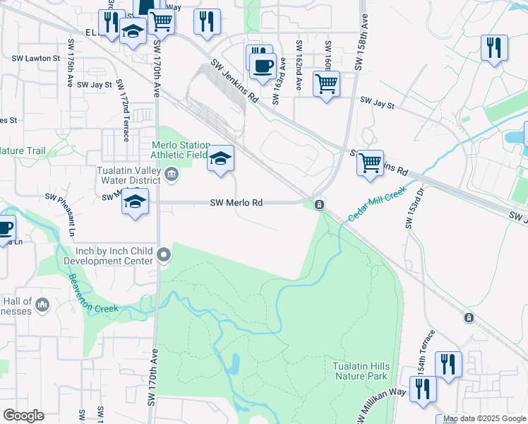 map of restaurants, bars, coffee shops, grocery stores, and more near C 2016 Southwest Merlo Road in Beaverton