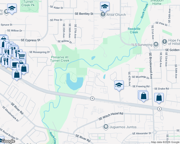 map of restaurants, bars, coffee shops, grocery stores, and more near 3907 Southeast Glen Meadows Way in Hillsboro