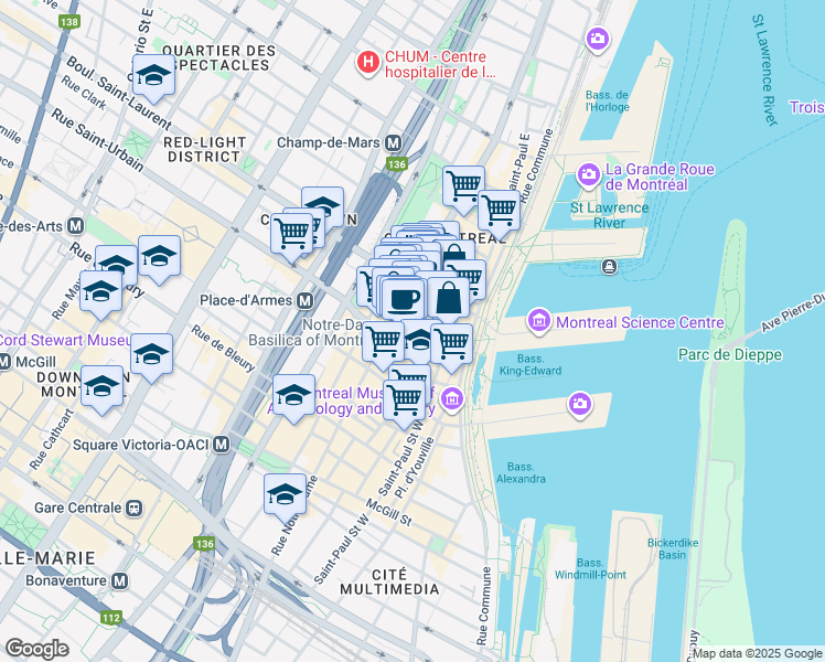 map of restaurants, bars, coffee shops, grocery stores, and more near 81 Rue de Brésoles in Montréal