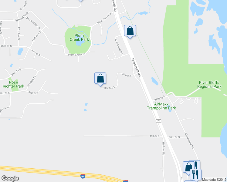 map of restaurants, bars, coffee shops, grocery stores, and more near 3715 8th Avenue South in St. Cloud