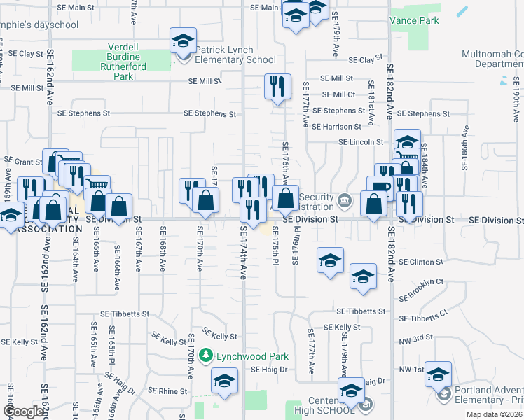 map of restaurants, bars, coffee shops, grocery stores, and more near 2334 Southeast 174th Avenue in Portland