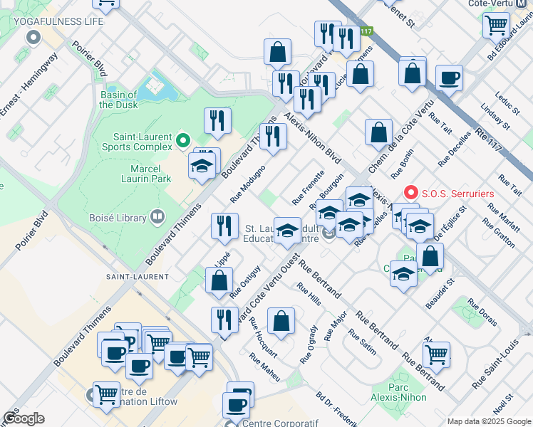map of restaurants, bars, coffee shops, grocery stores, and more near in Montreal