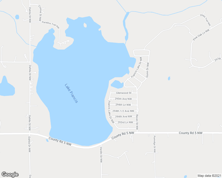 map of restaurants, bars, coffee shops, grocery stores, and more near 29546 Francis Lake Drive Northwest in Isanti
