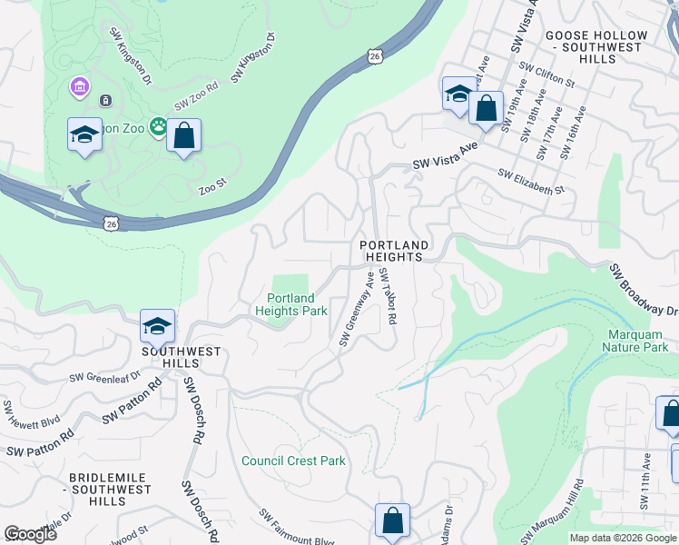 map of restaurants, bars, coffee shops, grocery stores, and more near 2710 Southwest Homar Avenue in Portland