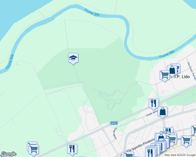 map of restaurants, bars, coffee shops, grocery stores, and more near Via Peter Reichegger in Città Metropolitana di Venezia